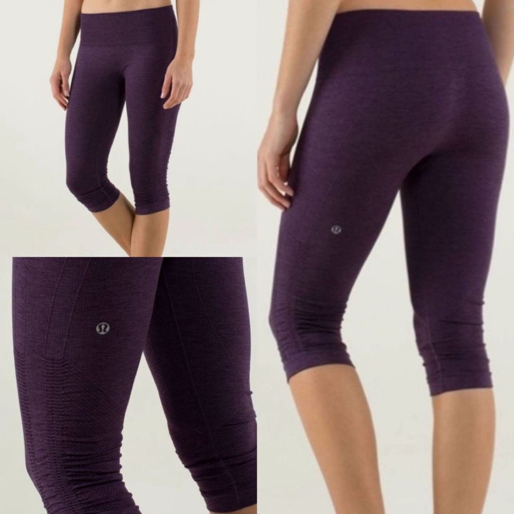 Lululemon In The Flow Crop Ruched Leggings - Color: Purple - Size 4